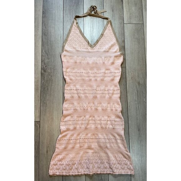 EARTHBOUND Dresses & Skirts - Earthbound Peach Pink Crochet Mini Halter Fairy Dress Womens Size Small